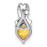 Sterling Silver Heart Pendant with Citrine and Diamond Accents, Ribbon Design, November Birthstone