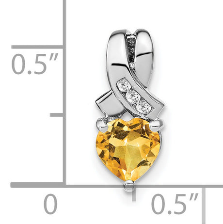 Sterling Silver Heart Pendant with Citrine and Diamond Accents, Ribbon Design, November Birthstone