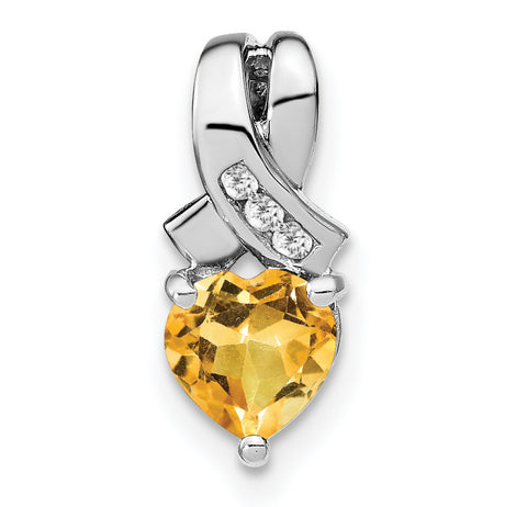 Sterling Silver Heart Pendant with Citrine and Diamond Accents, Ribbon Design, November Birthstone
