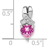 Sterling Silver Ribbon Pendant with Pink Heart Cubic Zirconia and Diamond Accents, Heart Design