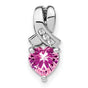 Sterling Silver Ribbon Pendant with Pink Heart Cubic Zirconia and Diamond Accents, Heart Design