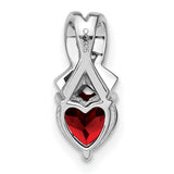 Sterling Silver Heart Pendant with Garnet and Diamond Accents, Ribbon Design, Romantic Style