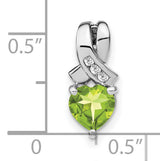 Sterling Silver Heart Pendant with Peridot and Diamond Accents, Curved Ribbon Design