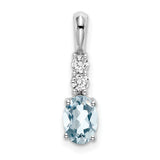 14k White Gold Pendant with Oval Aquamarine and Diamond Accents for Women