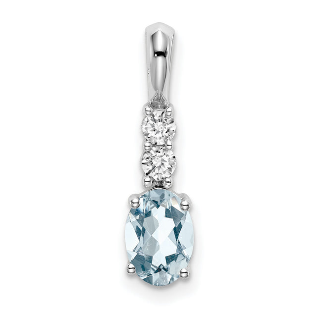 14k White Gold Pendant with Oval Aquamarine and Diamond Accents for Women