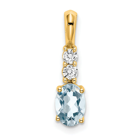 14k Yellow Gold Pendant with Oval Aquamarine and Diamond Accents, March Birthstone Jewelry