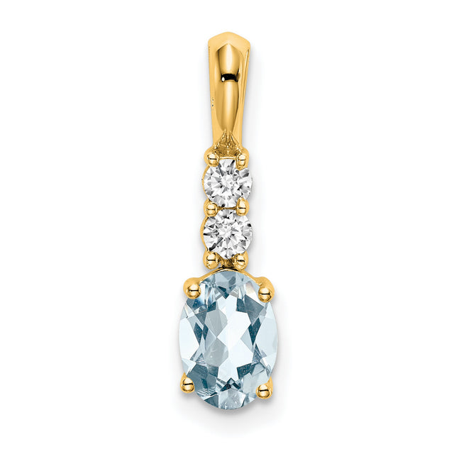 14k Yellow Gold Pendant with Oval Aquamarine and Diamond Accents, March Birthstone Jewelry