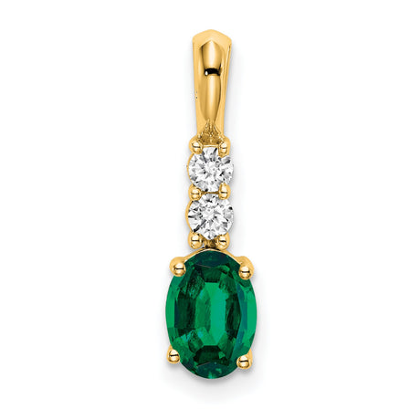 14k Yellow Gold Pendant with Oval Lab Created Emerald and Diamond Accents, May Birthstone Style
