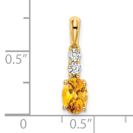14k Yellow Gold Pendant with Oval Citrine and Diamond Accents, November Birthstone Jewelry