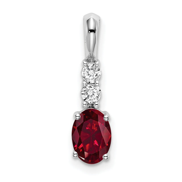 14k White Gold Pendant with Lab Created Ruby and Diamond Accents, Oval Drop Design for Women