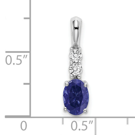 14k White Gold Pendant with Lab Created Blue Sapphire and Diamond Accents