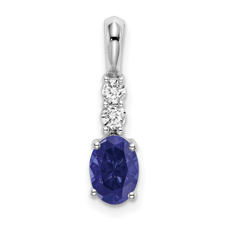 14k White Gold Pendant with Lab Created Blue Sapphire and Diamond Accents