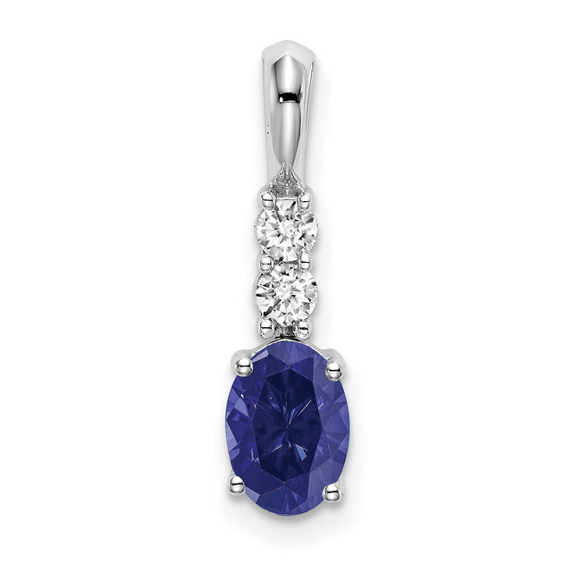 14k White Gold Pendant with Lab Created Blue Sapphire and Diamond Accents