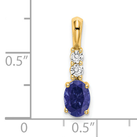 14k Yellow Gold Pendant with Oval Lab Created Sapphire and Diamond Accents