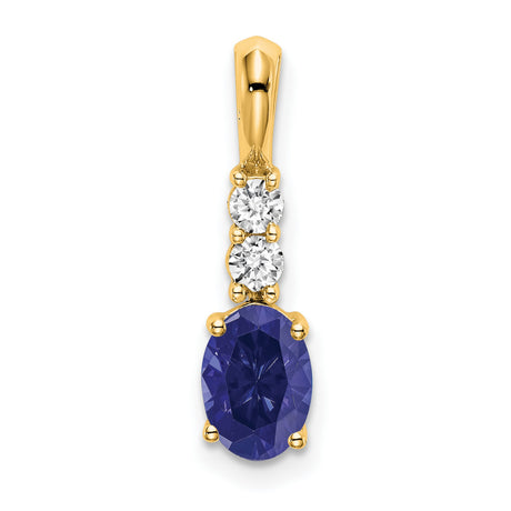 14k Yellow Gold Pendant with Oval Lab Created Sapphire and Diamond Accents