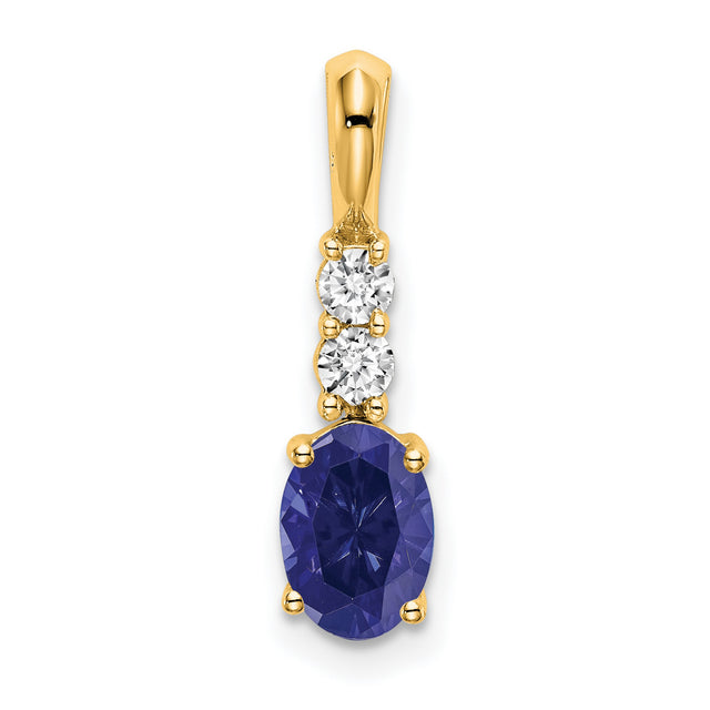 14k Yellow Gold Pendant with Oval Lab Created Sapphire and Diamond Accents