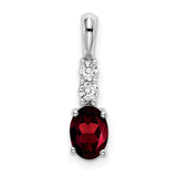 14k White Gold Pendant with Oval Garnet and Diamond Accents, January Birthstone Jewelry