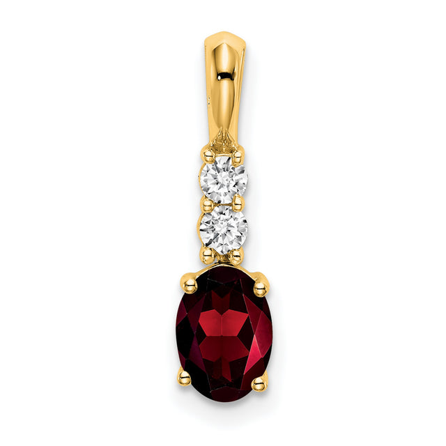 14k Yellow Gold Pendant with Oval Garnet and Diamond Accents, January Birthstone Jewelry