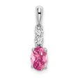14k White Gold Pendant with Oval Pink Tourmaline and Diamond Accents, Vertical Minimalist Style