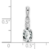 Oval White Topaz and Diamond Charm Pendant in Real 14k White Gold