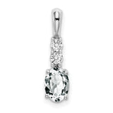 Oval White Topaz and Diamond Charm Pendant in Real 14k White Gold
