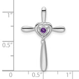 10k White Gold Cross Pendant with Heart Center Amethyst, Curved Design, Unisex Spiritual Jewelry