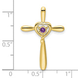 Amethyst Cross with Heart Chain Slide Charm Pendant in Real 10k Yellow Gold