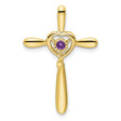 Amethyst Cross with Heart Chain Slide Charm Pendant in Real 10k Yellow Gold