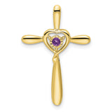 Amethyst Cross with Heart Chain Slide Charm Pendant in Real 10k Yellow Gold