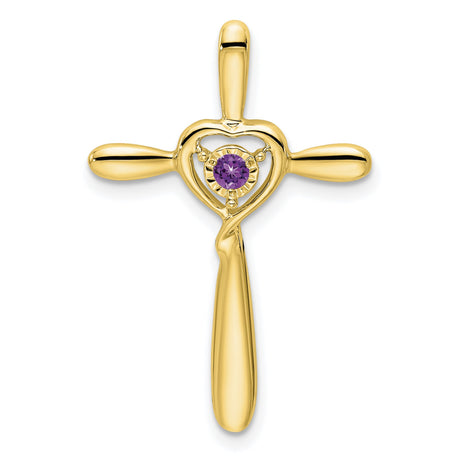 Amethyst Cross with Heart Chain Slide Charm Pendant in Real 10k Yellow Gold