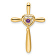 14k Yellow Gold Cross Pendant with Amethyst and Openwork Heart Slide