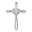 10k White Gold Cross Pendant with Aquamarine and Heart Accent Slide Design