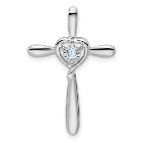 10k White Gold Cross Pendant with Aquamarine and Heart Accent Slide Design