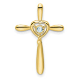 Aquamarine Cross with Heart Chain Slide Charm Pendant in Real 10k Yellow Gold