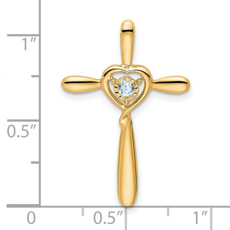14k Yellow Gold Aquamarine Cross Pendant with Open Heart Chain Slide