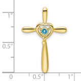 Blue Topaz Cross with Heart Chain Slide Charm Pendant in Real 10k Yellow Gold