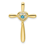 Blue Topaz Cross with Heart Chain Slide Charm Pendant in Real 10k Yellow Gold