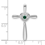 10k White Gold Cross Pendant with Lab Created Emerald, Heart Slide Design, Faith Jewelry