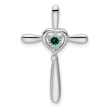 10k White Gold Cross Pendant with Lab Created Emerald, Heart Slide Design, Faith Jewelry