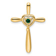 14k Yellow Gold Cross Pendant with Lab Created Emerald and Heart Detail