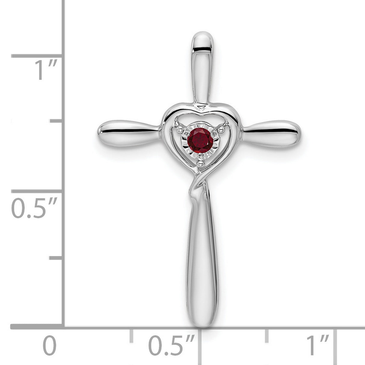 Created Ruby Cross with Heart Chain Slide Charm Pendant in Real 10k White Gold