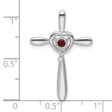 Created Ruby Cross with Heart Chain Slide Charm Pendant in Real 10k White Gold