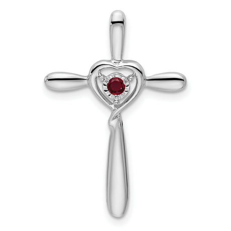 Created Ruby Cross with Heart Chain Slide Charm Pendant in Real 10k White Gold