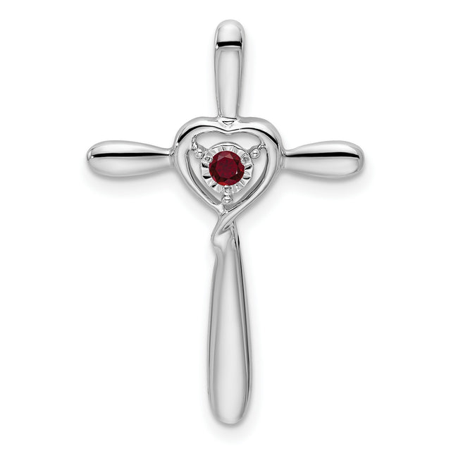 Created Ruby Cross with Heart Chain Slide Charm Pendant in Real 10k White Gold