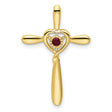 Created Ruby Cross with Heart Chain Slide Charm Pendant in Real 10k Yellow Gold