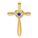 14k Yellow Gold Cross Pendant with Lab Created Sapphire and Heart Charm