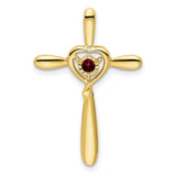 Garnet Cross with Heart Chain Slide Charm Pendant in Real 10k Yellow Gold