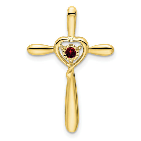 Garnet Cross with Heart Chain Slide Charm Pendant in Real 10k Yellow Gold