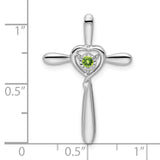Peridot Cross with Heart Chain Slide Charm Pendant in Real 10k White Gold