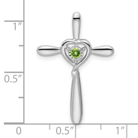 Peridot Cross with Heart Chain Slide Charm Pendant in Real 10k White Gold